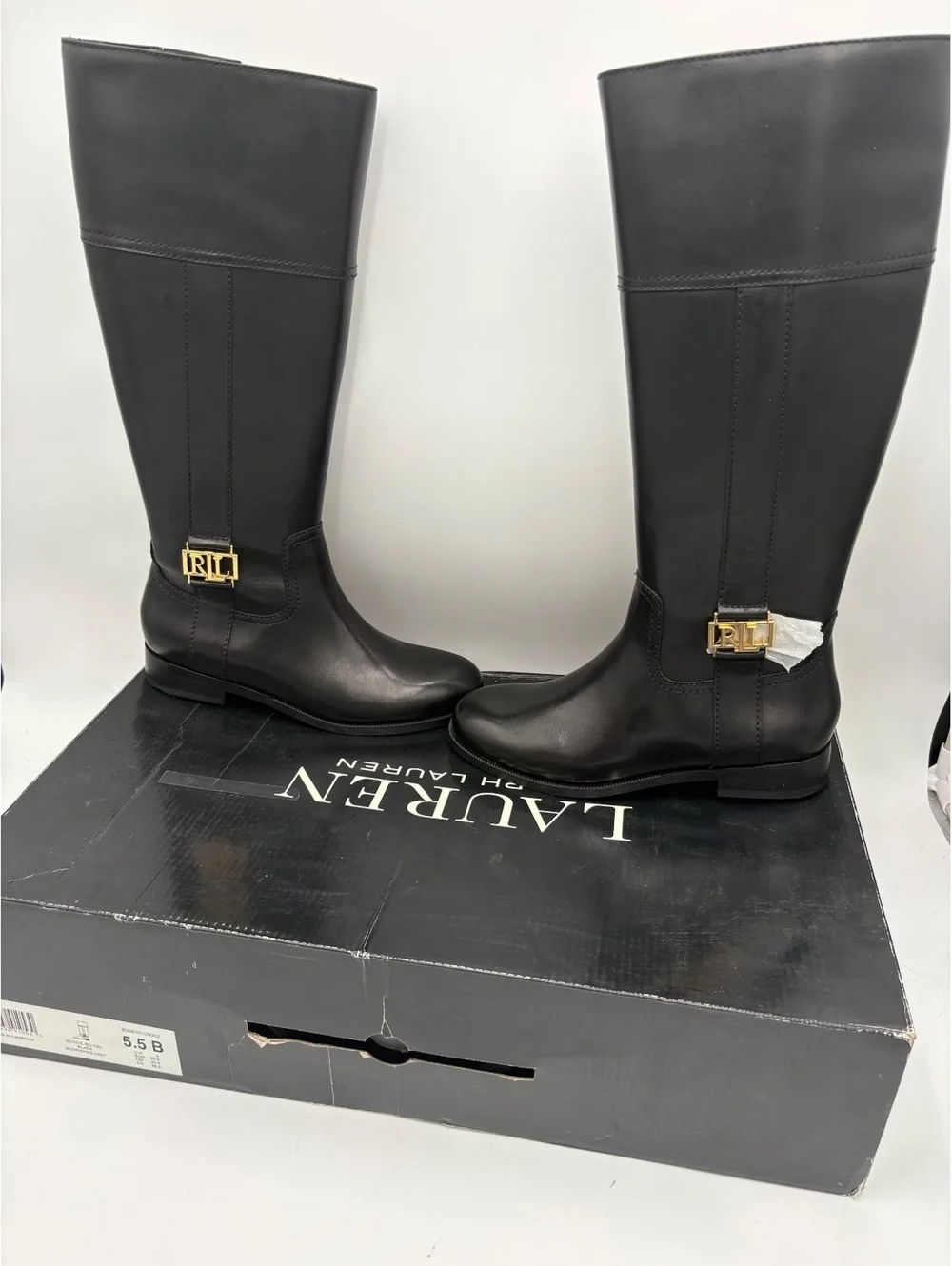 Lauren Ralph Lauren $275 NEW Black Leather Knee-High RL Boots Size 5.5B
